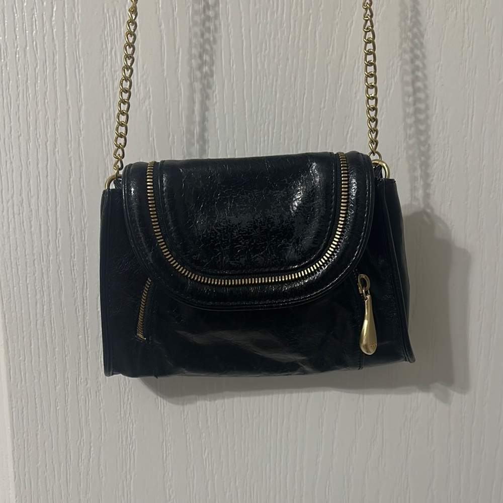 HOBO Black and Gold Crossbody Bag with Flap Closure - Picture 2 of 6